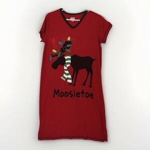Moosletoe Christmas Nightgown Sleep Shirt Moose Holiday Pajama Dress Women's S/M